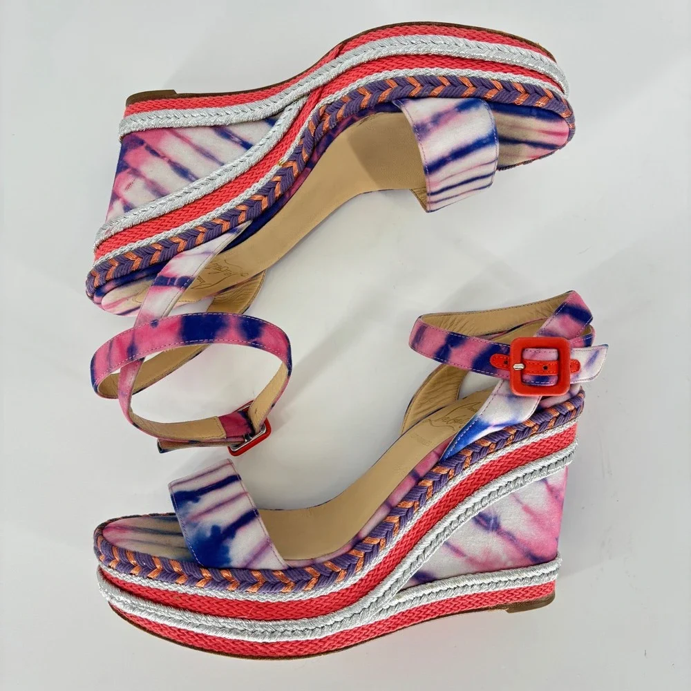 Christian Louboutin Duplice Tie-Dye Wedge Sandals Pink Women Size 36 Espadrille